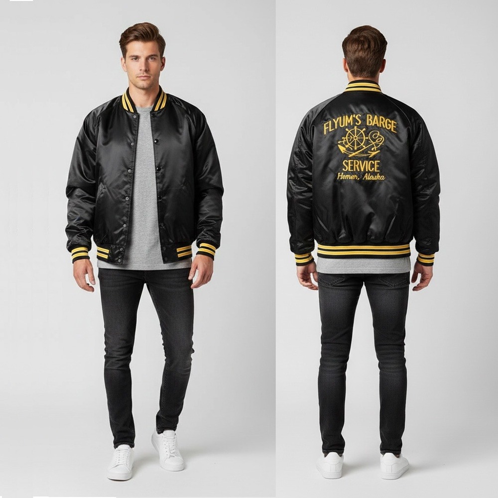 Vtg Pla-Jac By Dunbrooke Bomber Jacket Mens Size XL Flyum's Barge Service USA